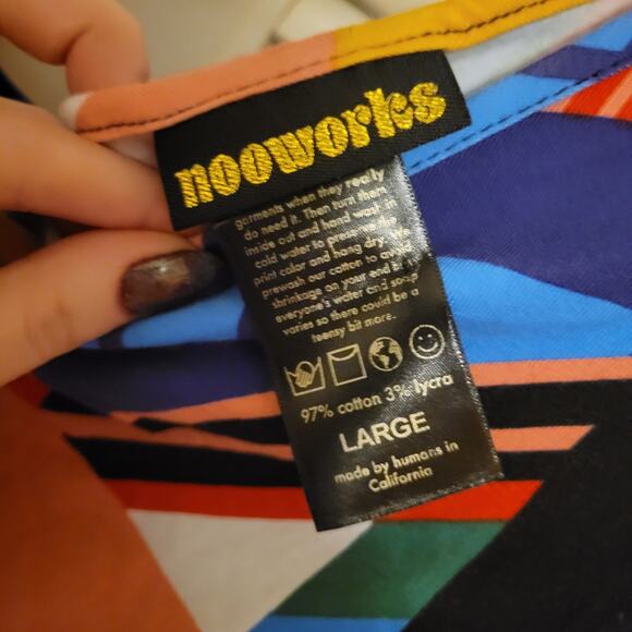 Nooworks Colorful Kidcore Stretch Midi Dress Ruffled Sleeves Large - Picture 7 of 7